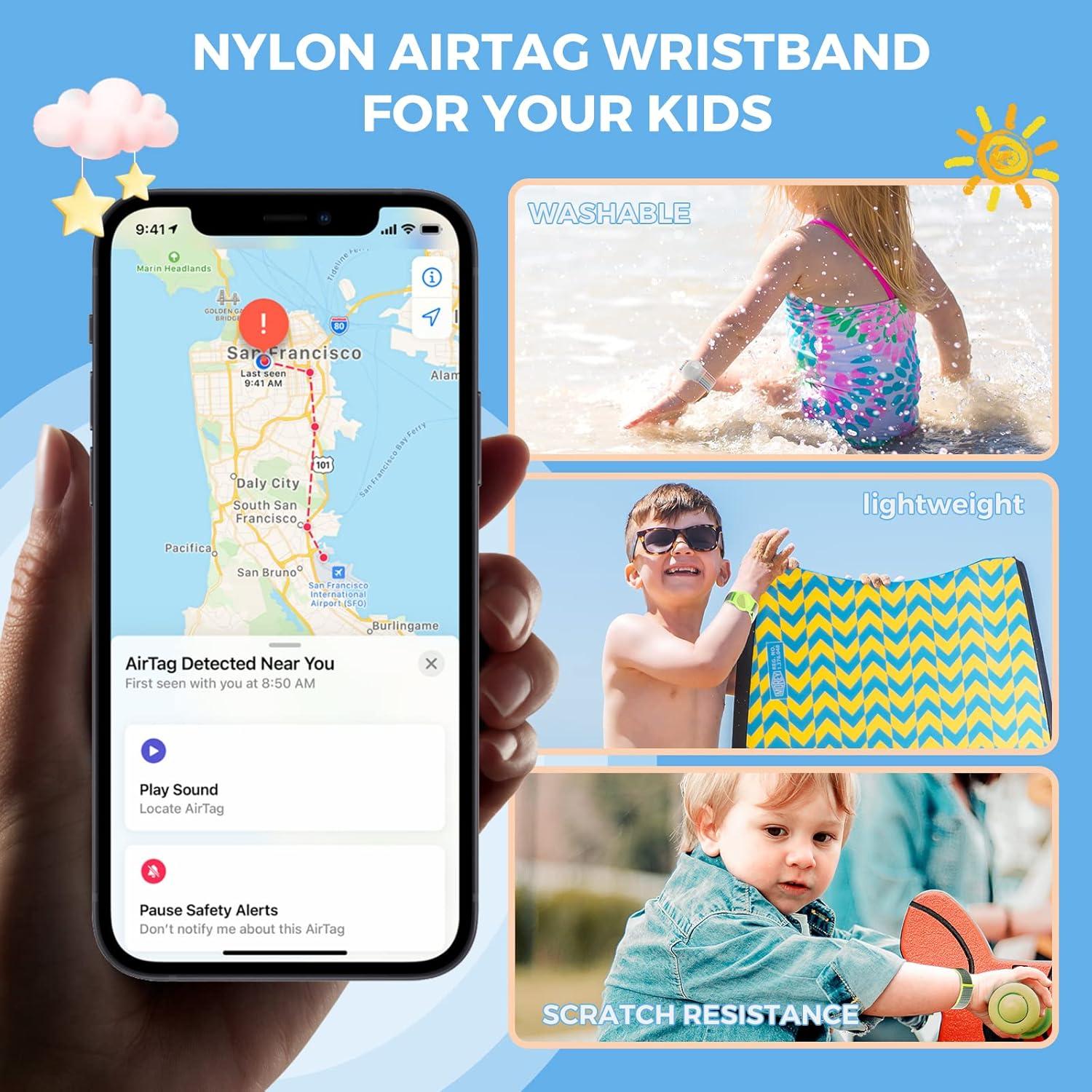 image:imageAirtag Wristband Kids2 Pack Nylon Air tag Bracelet for Kids Compatible with Apple Air tag Air tags Protective Cover with Strap Holder Lightweight Elastic Watch Band for EldersBlack amp BlueRainbowyellow