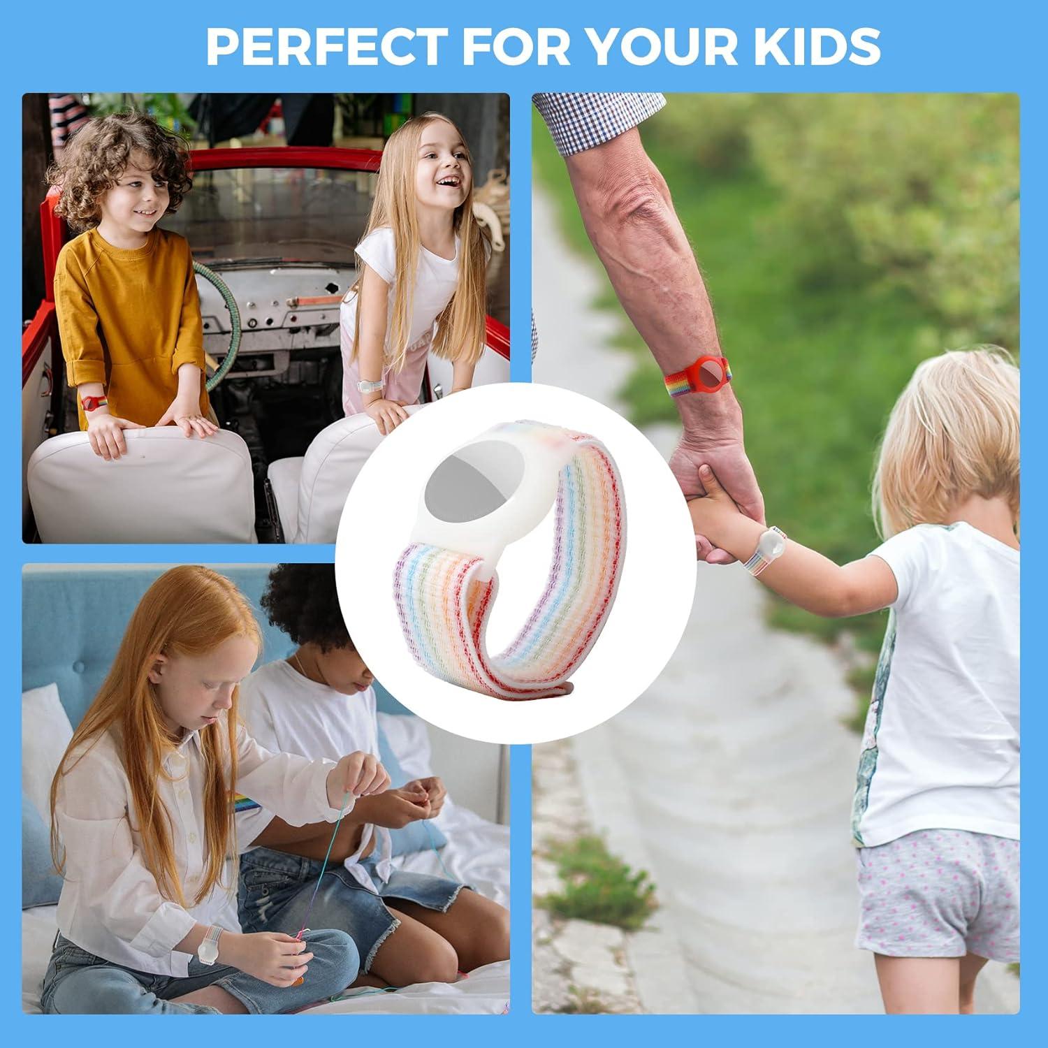 image:imageAirtag Wristband Kids2 Pack Nylon Air tag Bracelet for Kids Compatible with Apple Air tag Air tags Protective Cover with Strap Holder Lightweight Elastic Watch Band for EldersBlack amp BlueRainbow