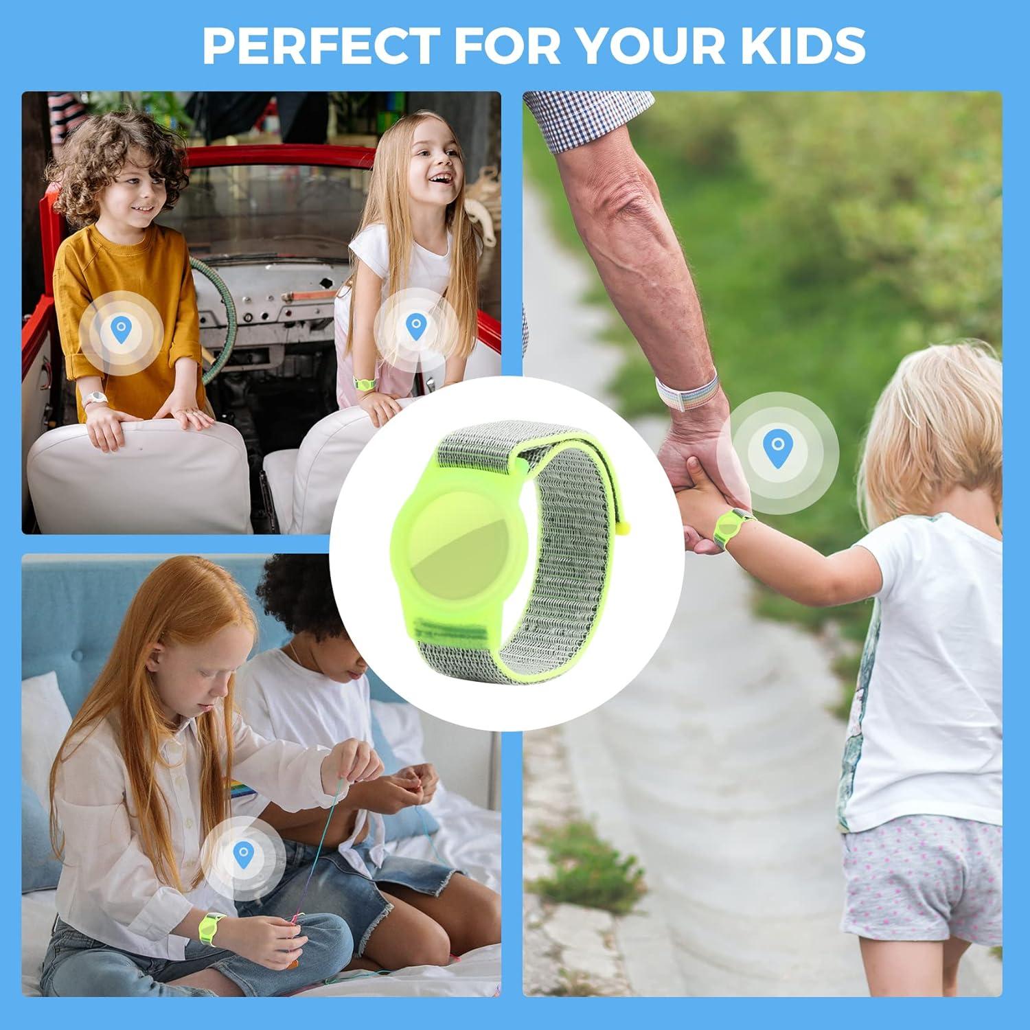 image:imageAirtag Wristband Kids2 Pack Nylon Air tag Bracelet for Kids Compatible with Apple Air tag Air tags Protective Cover with Strap Holder Lightweight Elastic Watch Band for EldersBlack amp BlueRainbowyellow
