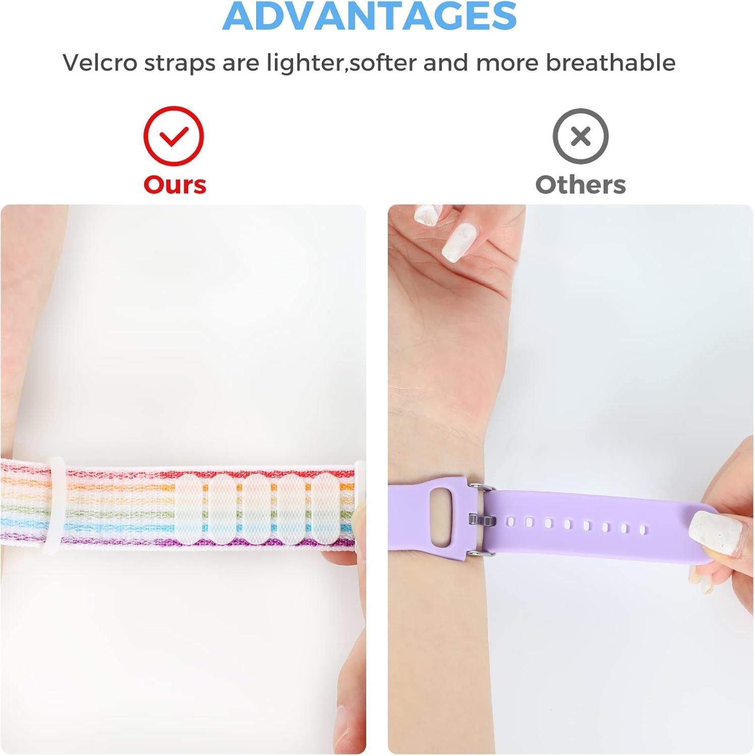 image:imageAirtag Wristband Kids2 Pack Nylon Air tag Bracelet for Kids Compatible with Apple Air tag Air tags Protective Cover with Strap Holder Lightweight Elastic Watch Band for EldersBlack amp BlueRainbow