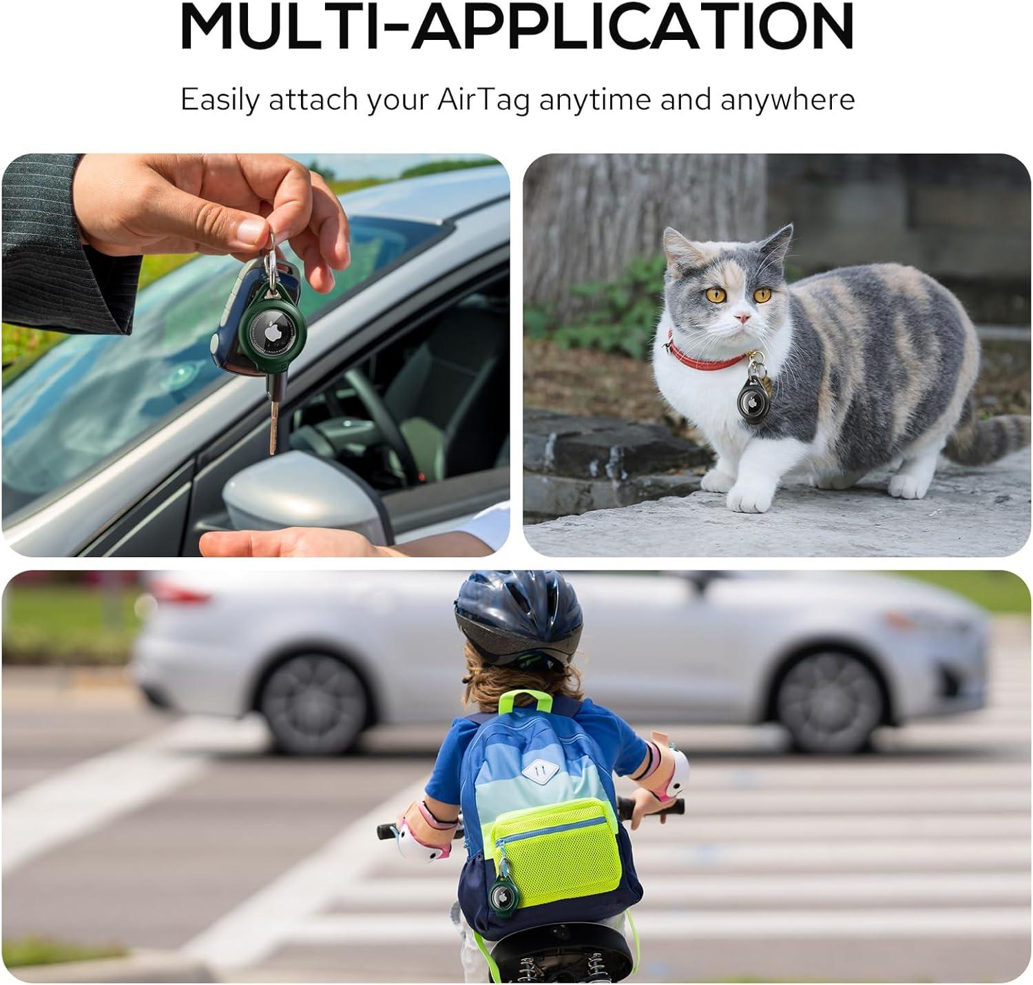 image:imageWaterproof Airtag Holder  4 Pack Airtag Keychain Holder Compatible with Apple AirTags Ultra Durable AntiScratches Protective Case with Keyring for Luggage Backpack Pet Bag BlackGreenBlackGreen