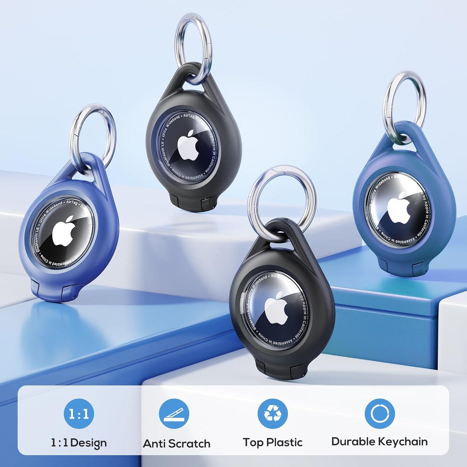 image:imageWaterproof Airtag Holder  4 Pack Airtag Keychain Holder Compatible with Apple AirTags Ultra Durable AntiScratches Protective Case with Keyring for Luggage Backpack Pet Bag BlackGreenBlackBlue