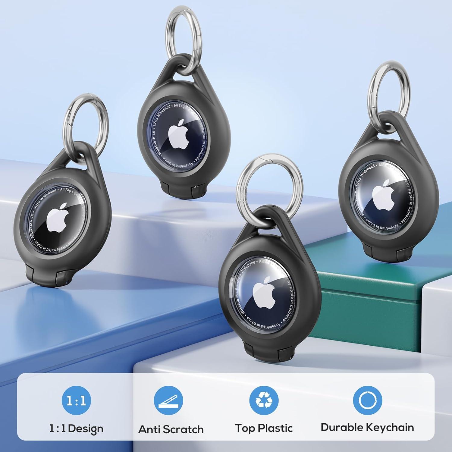 image:imageWaterproof Airtag Holder  4 Pack Airtag Keychain Holder Compatible with Apple AirTags Ultra Durable AntiScratches Protective Case with Keyring for Luggage Backpack Pet Bag BlackGreenBlack