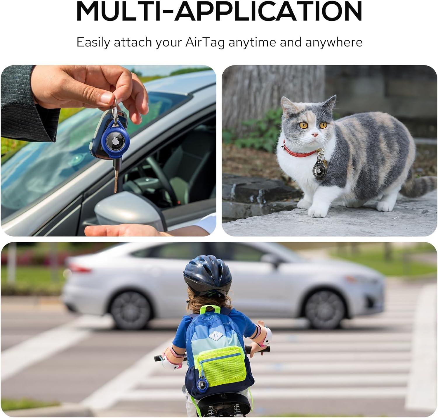 image:imageWaterproof Airtag Holder  4 Pack Airtag Keychain Holder Compatible with Apple AirTags Ultra Durable AntiScratches Protective Case with Keyring for Luggage Backpack Pet Bag BlackGreenBlackBlue