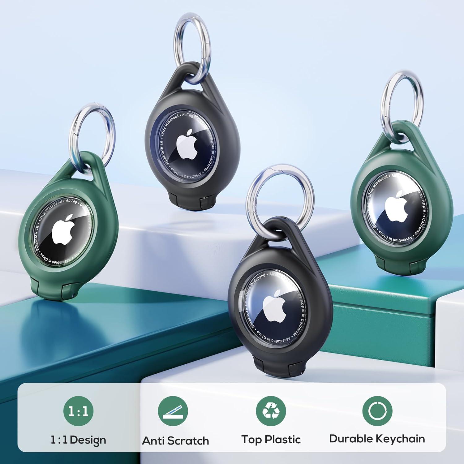 image:imageWaterproof Airtag Holder  4 Pack Airtag Keychain Holder Compatible with Apple AirTags Ultra Durable AntiScratches Protective Case with Keyring for Luggage Backpack Pet Bag BlackGreenBlackGreen