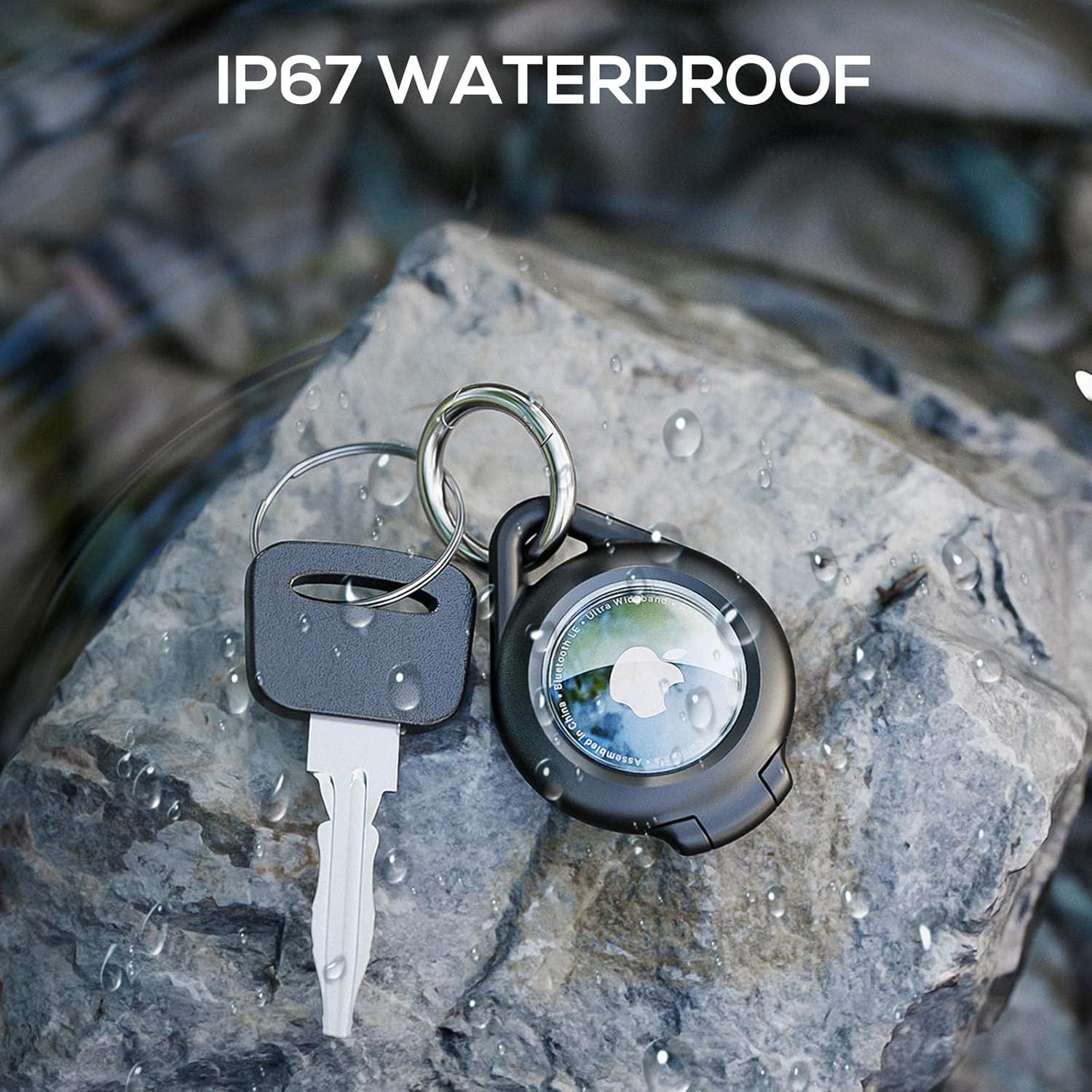 image:imageWaterproof Airtag Holder  4 Pack Airtag Keychain Holder Compatible with Apple AirTags Ultra Durable AntiScratches Protective Case with Keyring for Luggage Backpack Pet Bag BlackGreenBlack