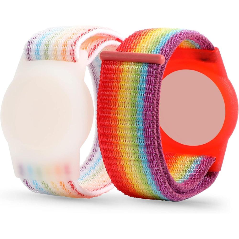 image:imageAirtag Wristband Kids2 Pack Nylon Air tag Bracelet for Kids Compatible with Apple Air tag Air tags Protective Cover with Strap Holder Lightweight Elastic Watch Band for EldersBlack amp BlueRainbow