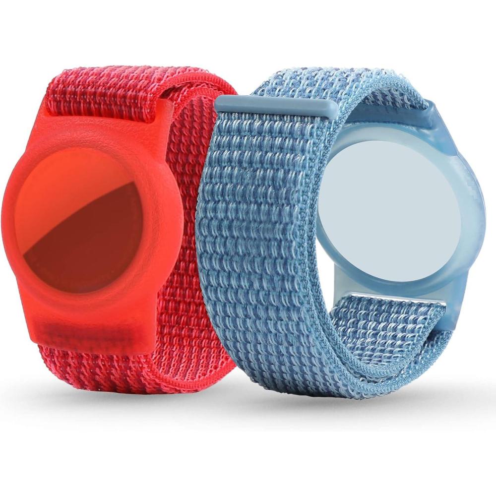 image:imageAirtag Wristband Kids2 Pack Nylon Air tag Bracelet for Kids Compatible with Apple Air tag Air tags Protective Cover with Strap Holder Lightweight Elastic Watch Band for EldersBlack amp BlueRedBlue