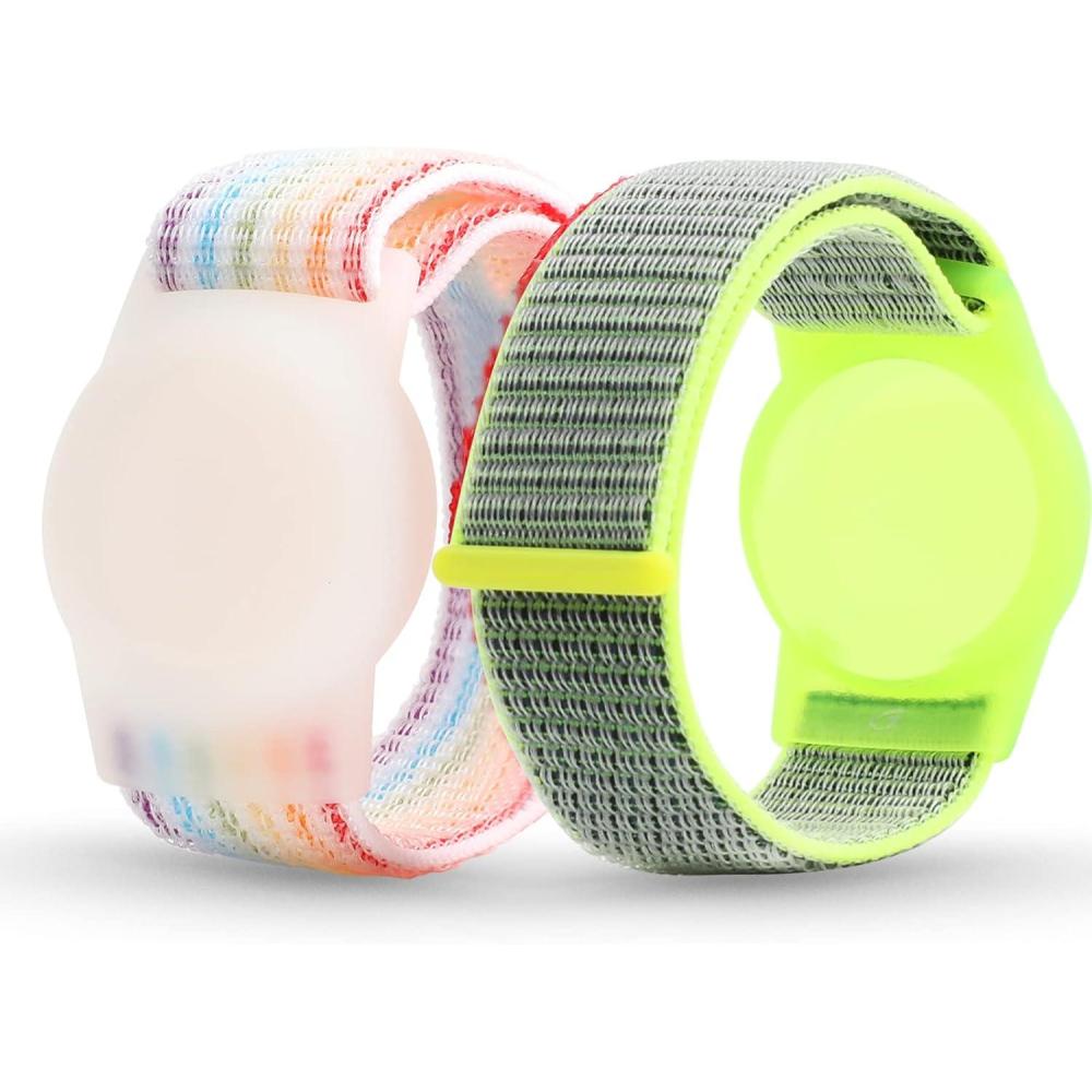 image:imageAirtag Wristband Kids2 Pack Nylon Air tag Bracelet for Kids Compatible with Apple Air tag Air tags Protective Cover with Strap Holder Lightweight Elastic Watch Band for EldersBlack amp BlueRainbowyellow
