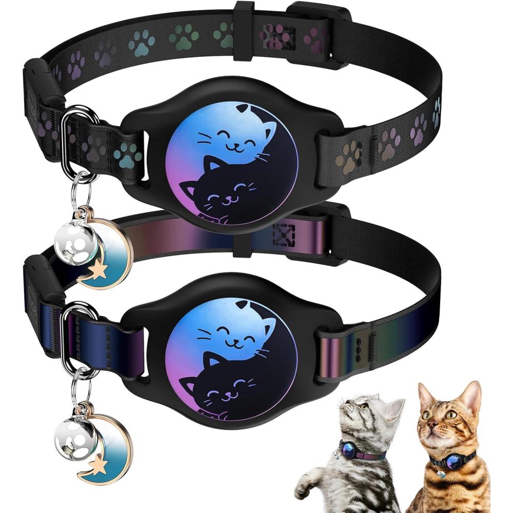 image:imageCat Collar with Airtag Holder 2 Pack Waterproof Breakaway Kitten Collar for Apple AirTag GPS Tracker Adjustable Cat Collar with Buckle Bell amp Reflective Pattern for Cats Kittens Black 811Black