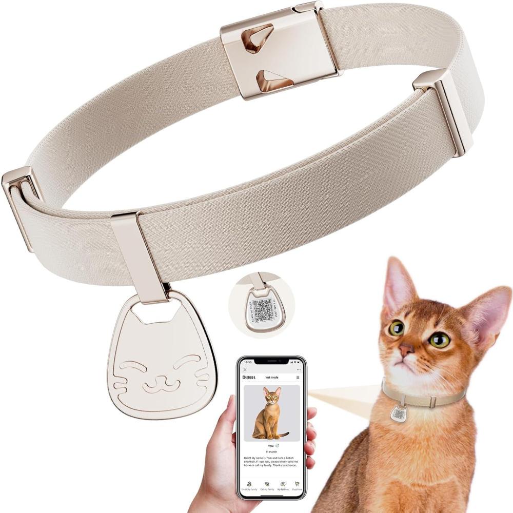 image:imageCat Collar with QR Code Name Tag Breakaway Kitten Collar for Boy amp Girl Cats Ultra Soft Elastic Adjustable Band Safety Break Away Buckle Comfortable amp Secure Pet ID Collar 612 KhakiKhaki
