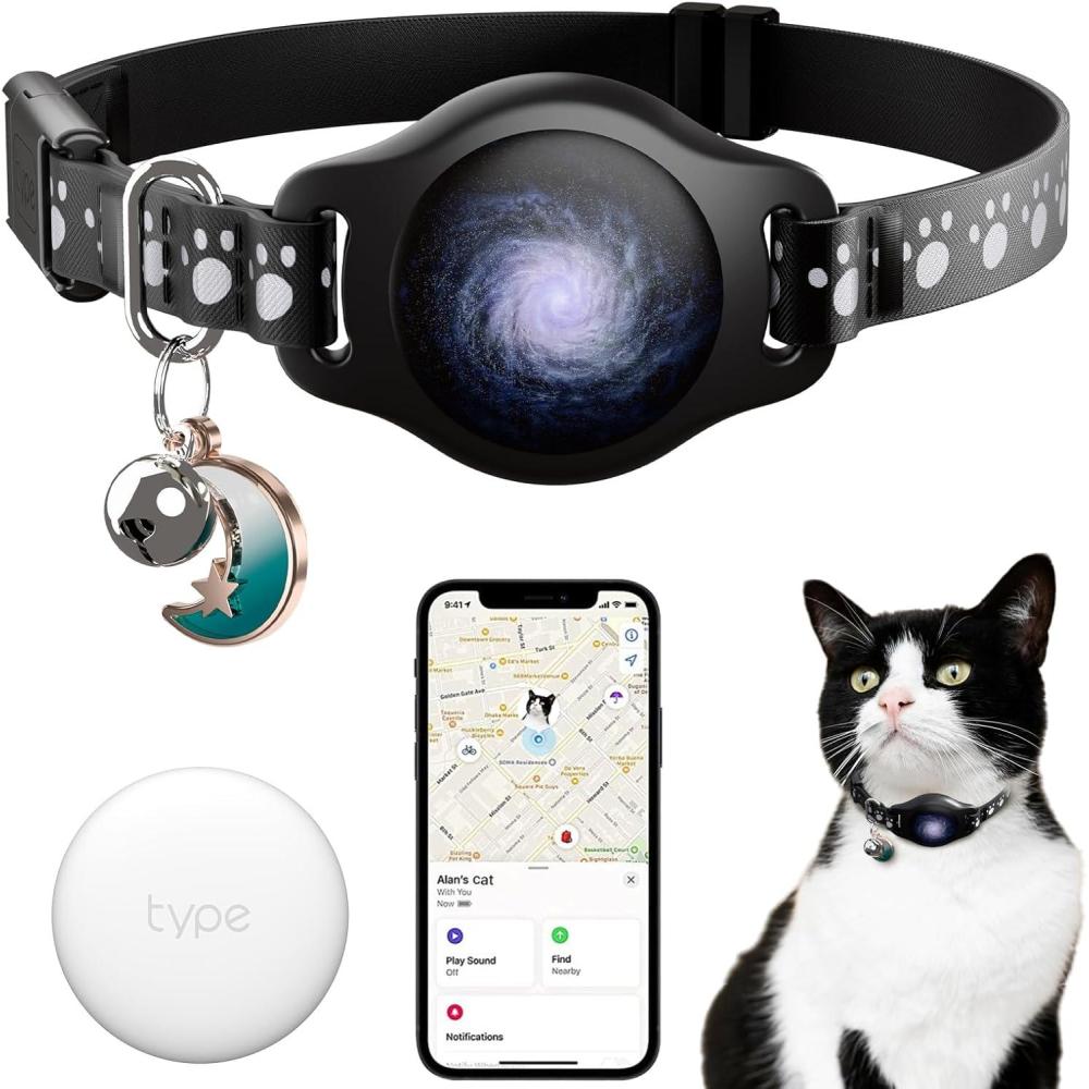 image:imageCat Tracker Collar Waterproof Airtag Cat Collar with Finder Tag iOS ONLY Not for Android Devices Compatible with Apple Find My Breakaway Tractive with Reflective Pattern amp Bell Black 812Black