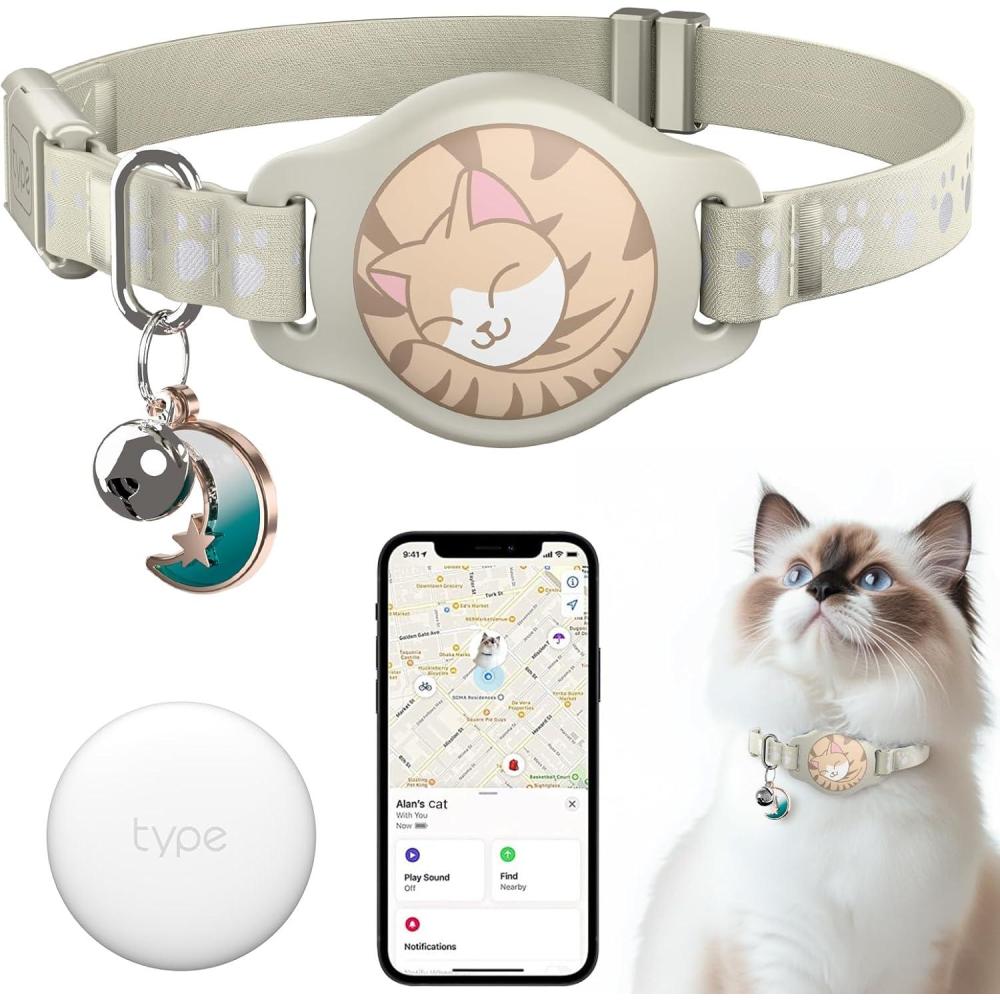 image:imageCat Tracker Collar Waterproof Airtag Cat Collar with Finder Tag iOS ONLY Not for Android Devices Compatible with Apple Find My Breakaway Tractive with Reflective Pattern amp Bell Black 812Khaki