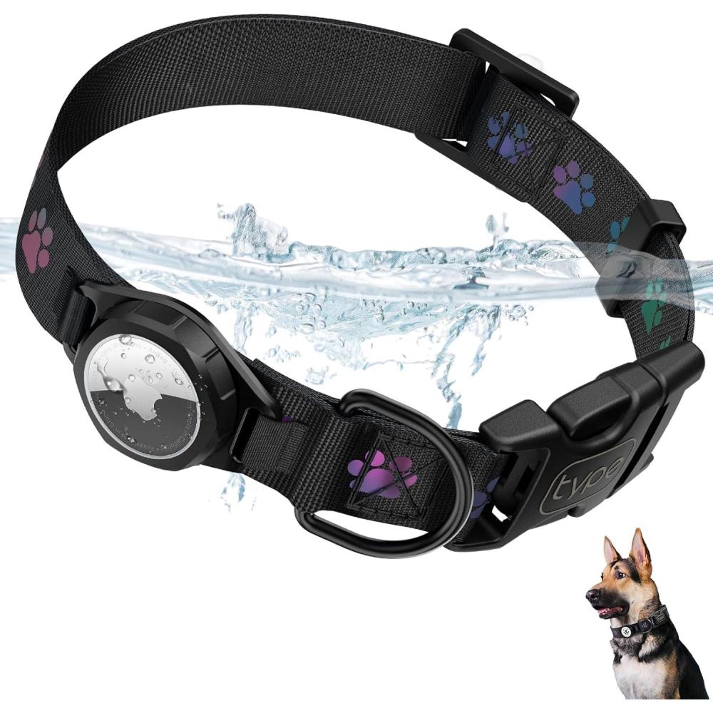 image:imageDog Collar with Airtag Holder IP67 Waterproof Reflective AirTag Dog Collars for Medium amp Large Dogs Adjustable Pet Collar with TwistLock Holder amp Green Glow for Night XL 1812795 BlackXL  1812795