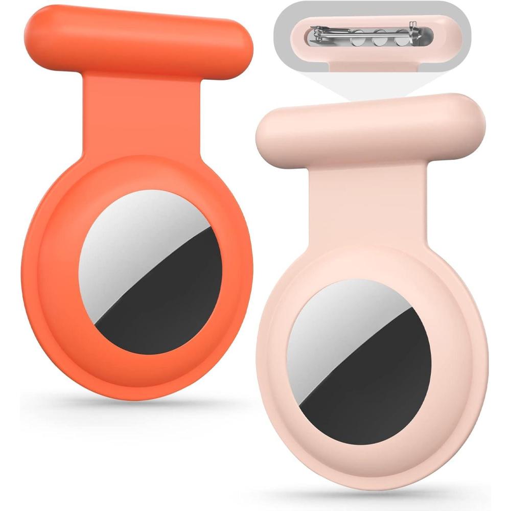 image:imageTypecase Airtag Holder for Kids 2 Pack  Silicone Brooch Pins Hidden GPS Tracker Case Compatible with Apple Airtag OrangePink