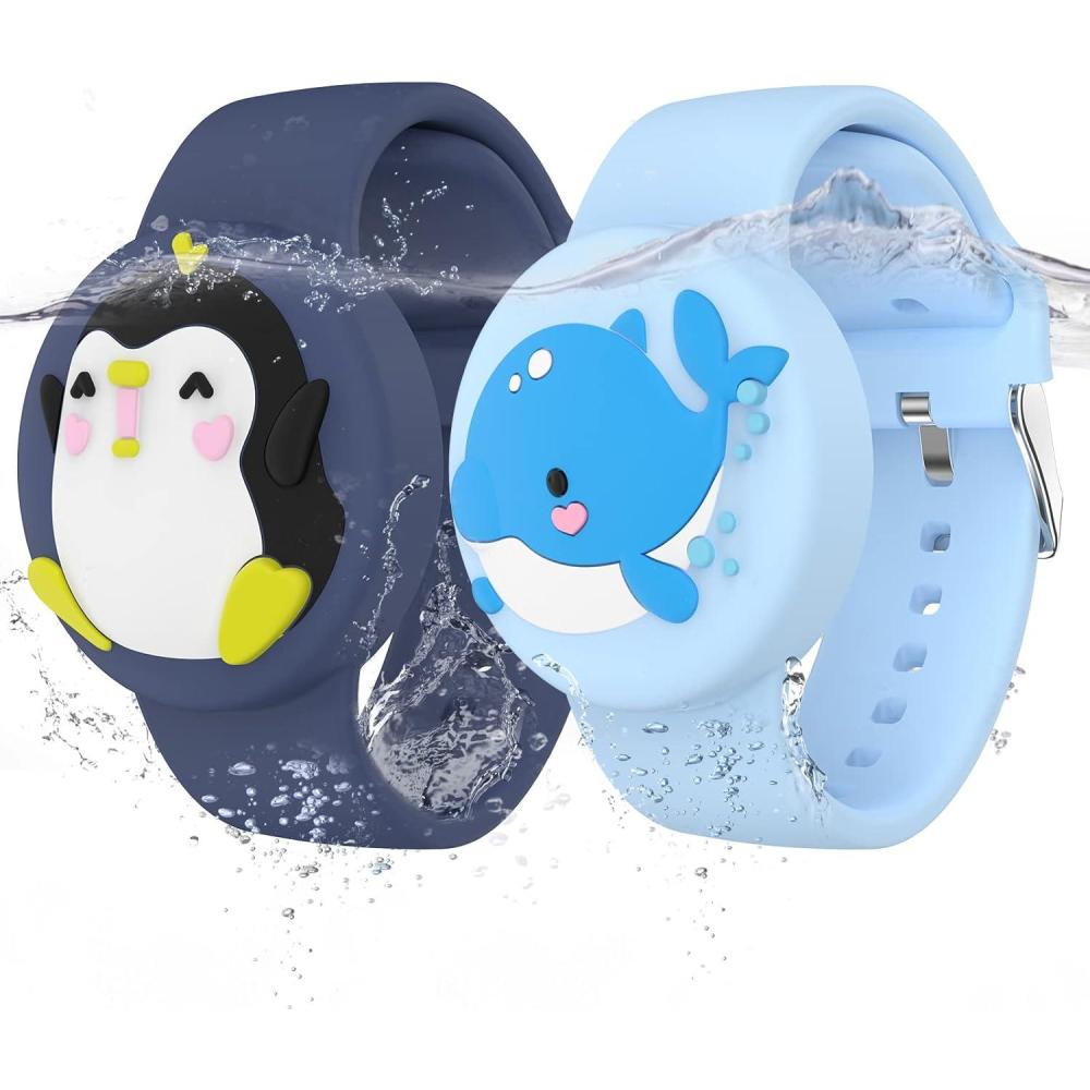 image:imageWaterproof Air tag Bracelets for Kids 2 Pack  Soft Silicone Hidden Air tag Wristband  Lightweight GPS Tracker Holder Compatible with Apple Airtag Band for Child PenguinDonutPenguin  Whale