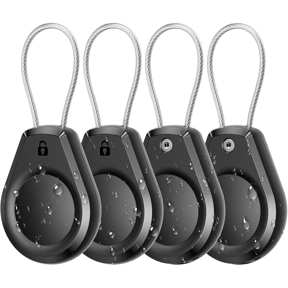 image:imageWaterproof AirTag Keychain Holder  4 Pack Air tag Lock Case with Wire Cable Compatible with Apple AirTags Ultra Durable AntiLost Protective Case with Keyring for Luggage Key Backpack BlackBlack 4 Pack