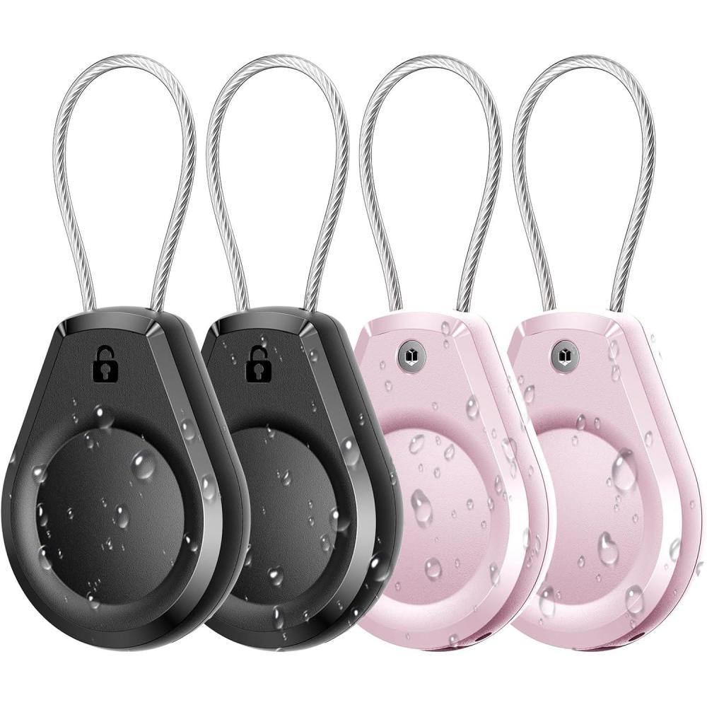 image:imageWaterproof AirTag Keychain Holder  4 Pack Air tag Lock Case with Wire Cable Compatible with Apple AirTags Ultra Durable AntiLost Protective Case with Keyring for Luggage Key Backpack BlackBlackPink4 Pack