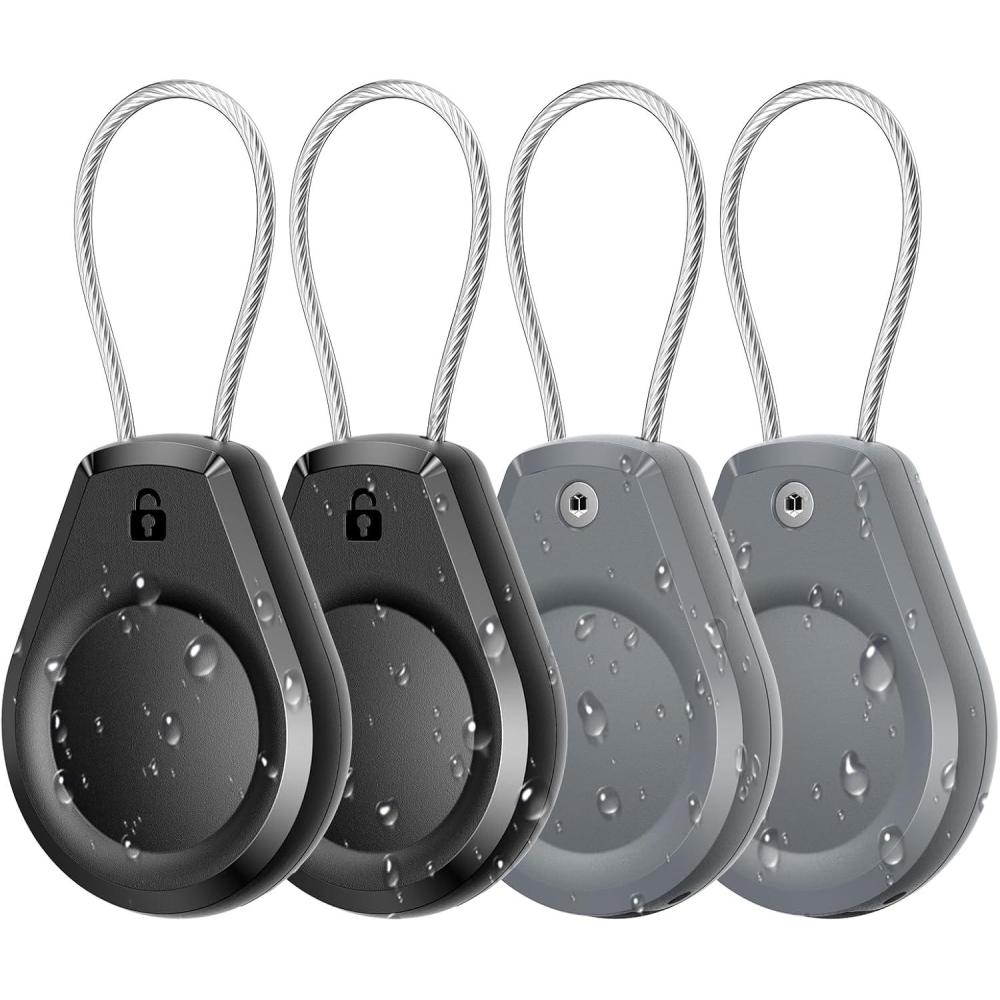 image:imageWaterproof AirTag Keychain Holder  4 Pack Air tag Lock Case with Wire Cable Compatible with Apple AirTags Ultra Durable AntiLost Protective Case with Keyring for Luggage Key Backpack BlackBlackGrey4 Pack