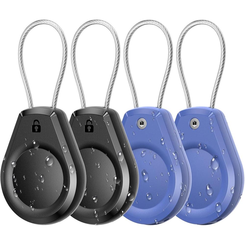 image:imageWaterproof AirTag Keychain Holder  4 Pack Air tag Lock Case with Wire Cable Compatible with Apple AirTags Ultra Durable AntiLost Protective Case with Keyring for Luggage Key Backpack BlackBlackBlue4 Pack