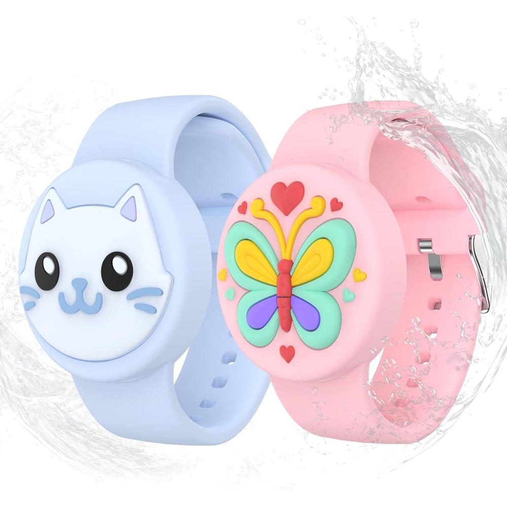 image:imageWaterproof Airtag Bracelets for Kids  2 Pack Soft Silicone Hidden Airtag Wristband  Lightweight GPS Tracker Holder Compatible with Apple Airtag Band for ChildButterflyCatButterflyCat