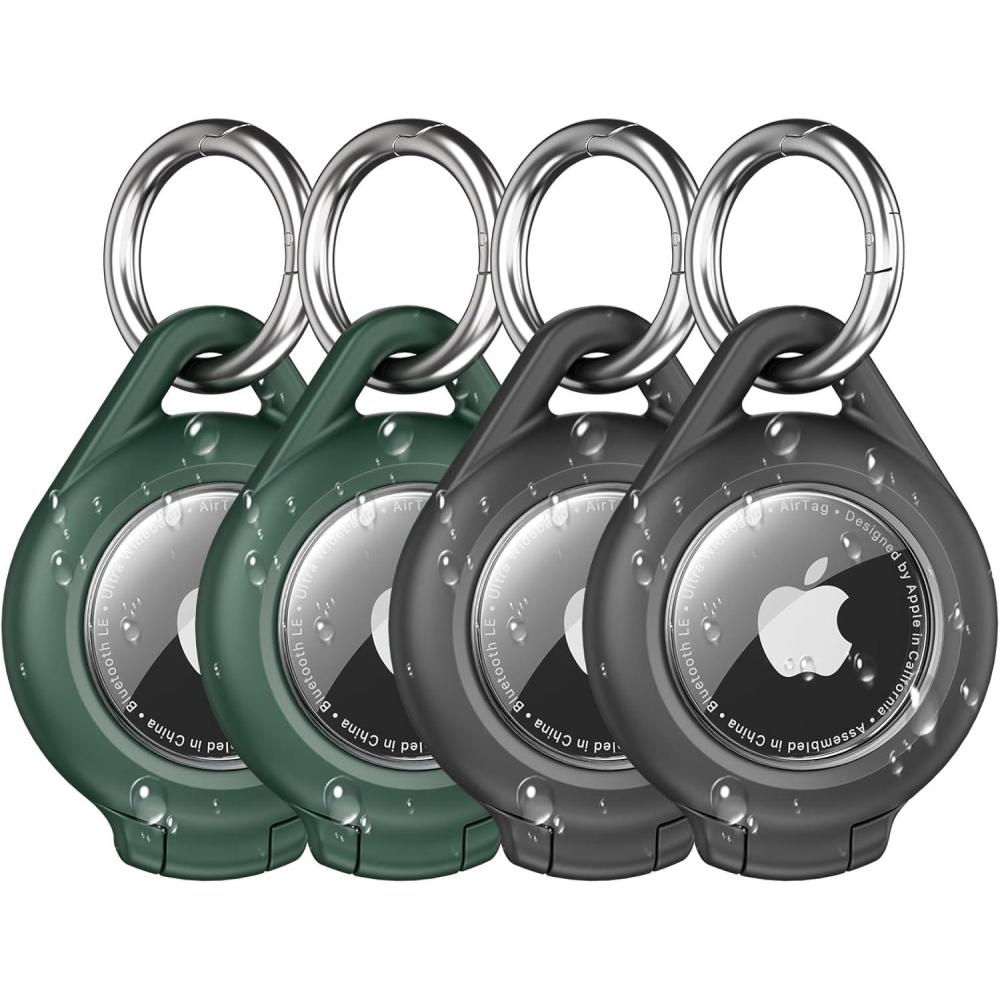 image:imageWaterproof Airtag Holder  4 Pack Airtag Keychain Holder Compatible with Apple AirTags Ultra Durable AntiScratches Protective Case with Keyring for Luggage Backpack Pet Bag BlackGreenBlackGreen