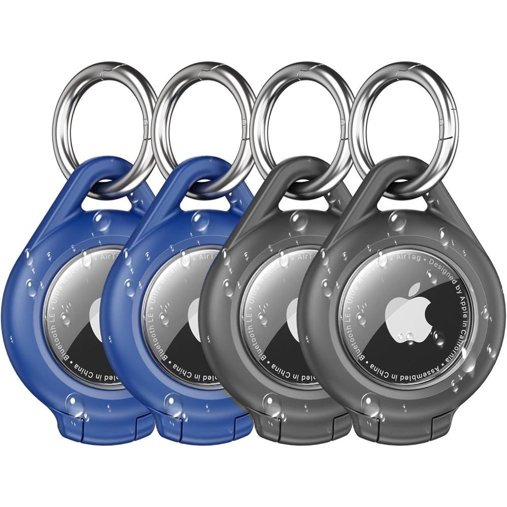 image:imageWaterproof Airtag Holder  4 Pack Airtag Keychain Holder Compatible with Apple AirTags Ultra Durable AntiScratches Protective Case with Keyring for Luggage Backpack Pet Bag BlackGreenBlackBlue