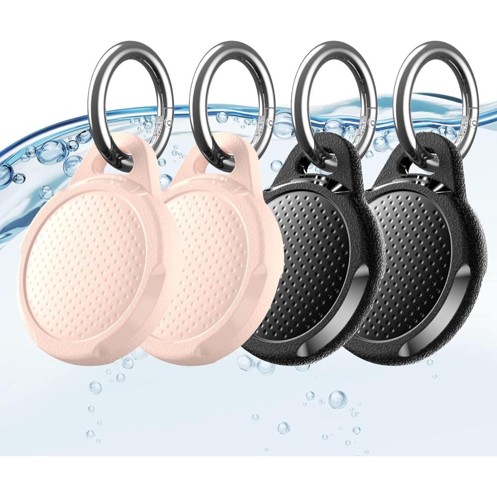 image:imageWaterproof Case for Airtag 2 Pack Air tag Keychain Holder Compatible with Apple AirTags Durable AntiScratches Protective Case with KeyringStrap for Luggage Backpack Dog Collar BlackCarbon BlackPink4 Pack
