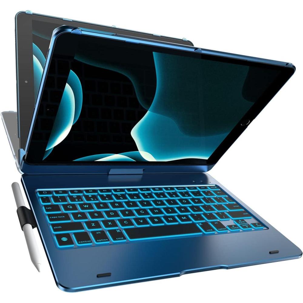 image:imageYEKBEE Case with Keyboard for iPad 9th Generation 102 2021  360  7 Modes  Backlit  12 Colors  Thin Light amp Protective foriPad 9 8th amp 7th Gen Air 3 Pro 105 with Pencil HolderPacific Blue
