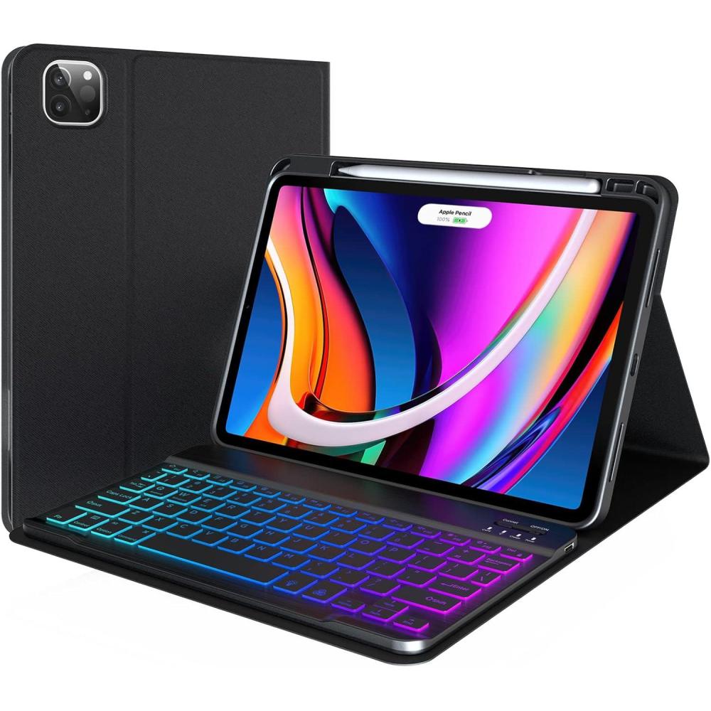 image:imageiPad Air 5th Generation Case with Keyboard 2022  iPad Pro 11 Inch Case with Keyboard 2021  Smart Detachable Keyboard Cover  7 Colors Backlight  Pencil Holder  Thin for iPad Air 4  Black