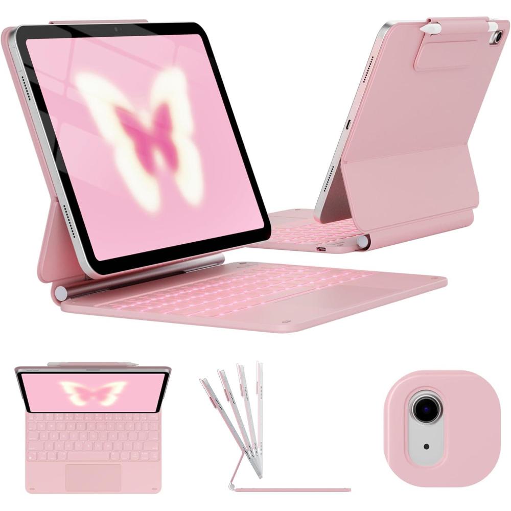 image:imagetypecase Edge Keyboard Case for iPad 11th Gen A16 2025 amp 10th Gen 109 2022  MultiTouch Trackpad 11Color Backlit MagicStyle Keyboard  Floating Magnetic Stand Pencil Holder  WhiteLight Pink