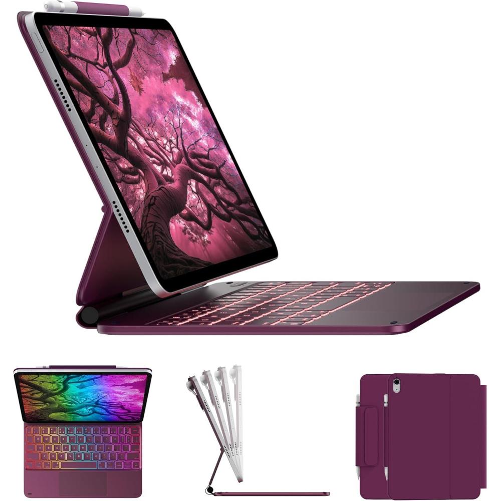 image:imagetypecase Edge Keyboard Case for iPad 11th Gen A16 2025 amp 10th Gen 109 2022  MultiTouch Trackpad 11Color Backlit MagicStyle Keyboard  Floating Magnetic Stand Pencil Holder  WhiteRaspberry