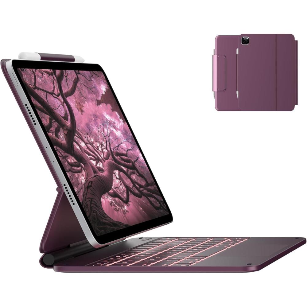 image:imagetypecase Edge Keyboard Case for iPad Air 11inchM3M2 20252024 iPad Pro 11inch4th3rd2nd1st Gen amp iPad Air 109inch 54th Gen Floating Magnetic StandMultiTouch TrackpadMidnight AmethystRaspberry