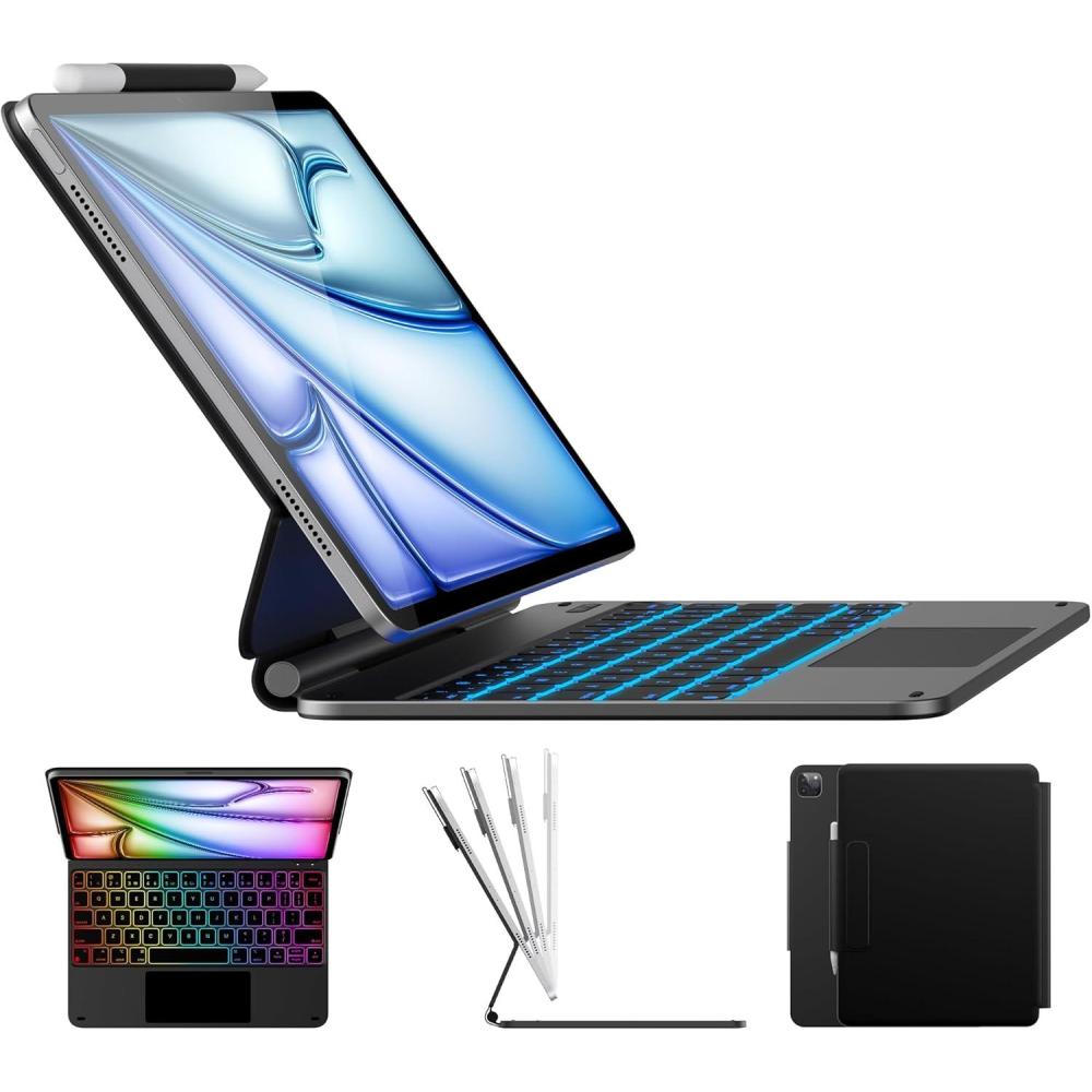 image:imagetypecase Edge Keyboard Case for iPad Air 11inchM3M2 20252024 iPad Pro 11inch4th3rd2nd1st Gen amp iPad Air 109inch 54th Gen Floating Magnetic StandMultiTouch TrackpadMidnight AmethystBlack