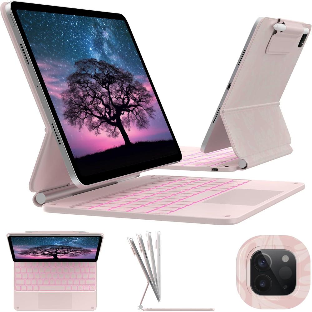 image:imagetypecase Edge Keyboard Case for iPad Air 11inchM3M2 20252024 iPad Pro 11inch4th3rd2nd1st Gen amp iPad Air 109inch 54th Gen MultiTouch Trackpad 11Color Backlight Light Regal Pink