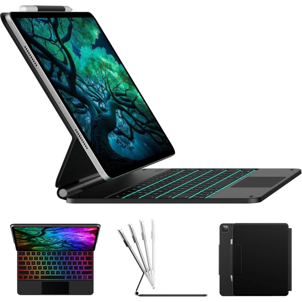 image:imagetypecase Edge Keyboard Case for iPad Air 13inchM3M2 20252024 amp iPad Pro 1296th5th4th3rd Gen Magic Keyboard with 11Color Backlight MultiTouch Trackpad Pencil Holder Midnight AmethystBlack