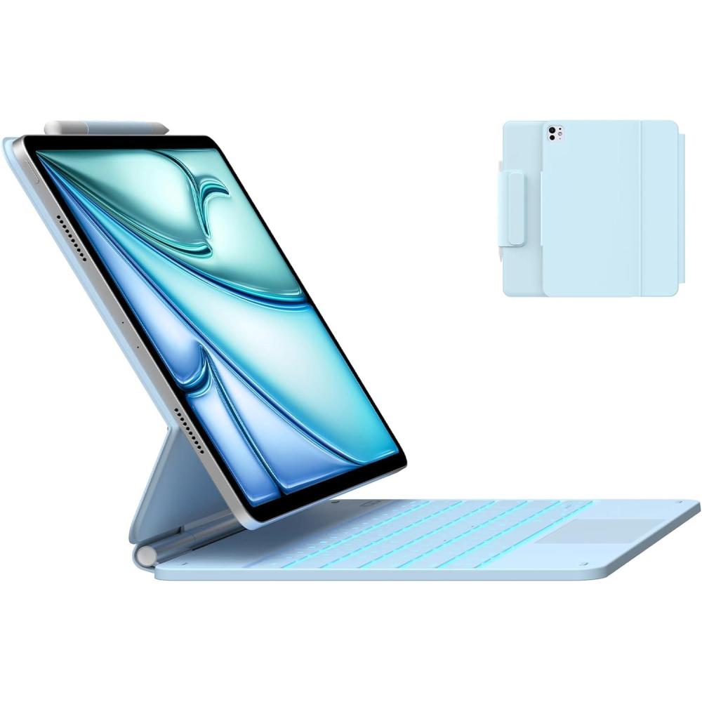 image:imagetypecase Edge Keyboard Case for iPad Air 13inchM3M2 20252024 amp iPad Pro 1296th5th4th3rd Gen Magic Keyboard with 11Color Backlight MultiTouch Trackpad Pencil Holder Midnight AmethystLight Blue