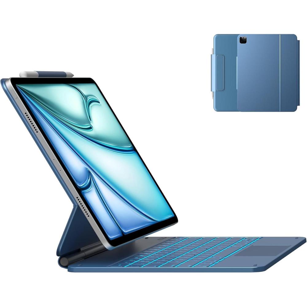 image:imagetypecase Edge Keyboard Case for iPad Air 13inchM3M2 20252024 amp iPad Pro 1296th5th4th3rd Gen Magic Keyboard with 11Color Backlight MultiTouch Trackpad Pencil Holder Midnight AmethystPacific Blue
