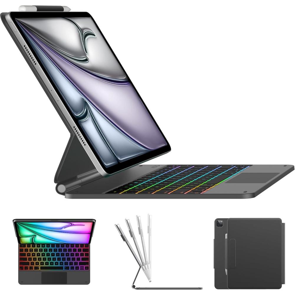 image:imagetypecase Edge Keyboard Case for iPad Air 13inchM3M2 20252024 amp iPad Pro 1296th5th4th3rd Gen Magic Keyboard with 11Color Backlight MultiTouch Trackpad Pencil Holder Midnight AmethystSpace Grey