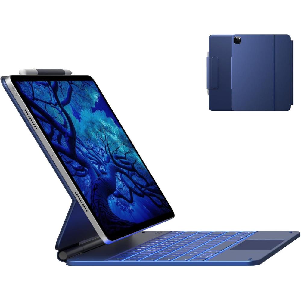image:imagetypecase Edge Keyboard Case for iPad Air 13inchM3M2 20252024 amp iPad Pro 129inch6th5th4th3rd Gen Magic Keyboard with 11Color Backlight MultiTouch Trackpad Pencil Holder Navy Blue