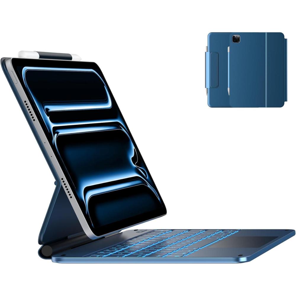 image:imagetypecase Edge Keyboard Case for iPad Pro 11inch M5M4 20252024 EasySet Floating Magnetic Stand MagicStyle Keyboard with 11 Colors Backlight MultiTouch Trackpad Pencil Holder BlackBlue