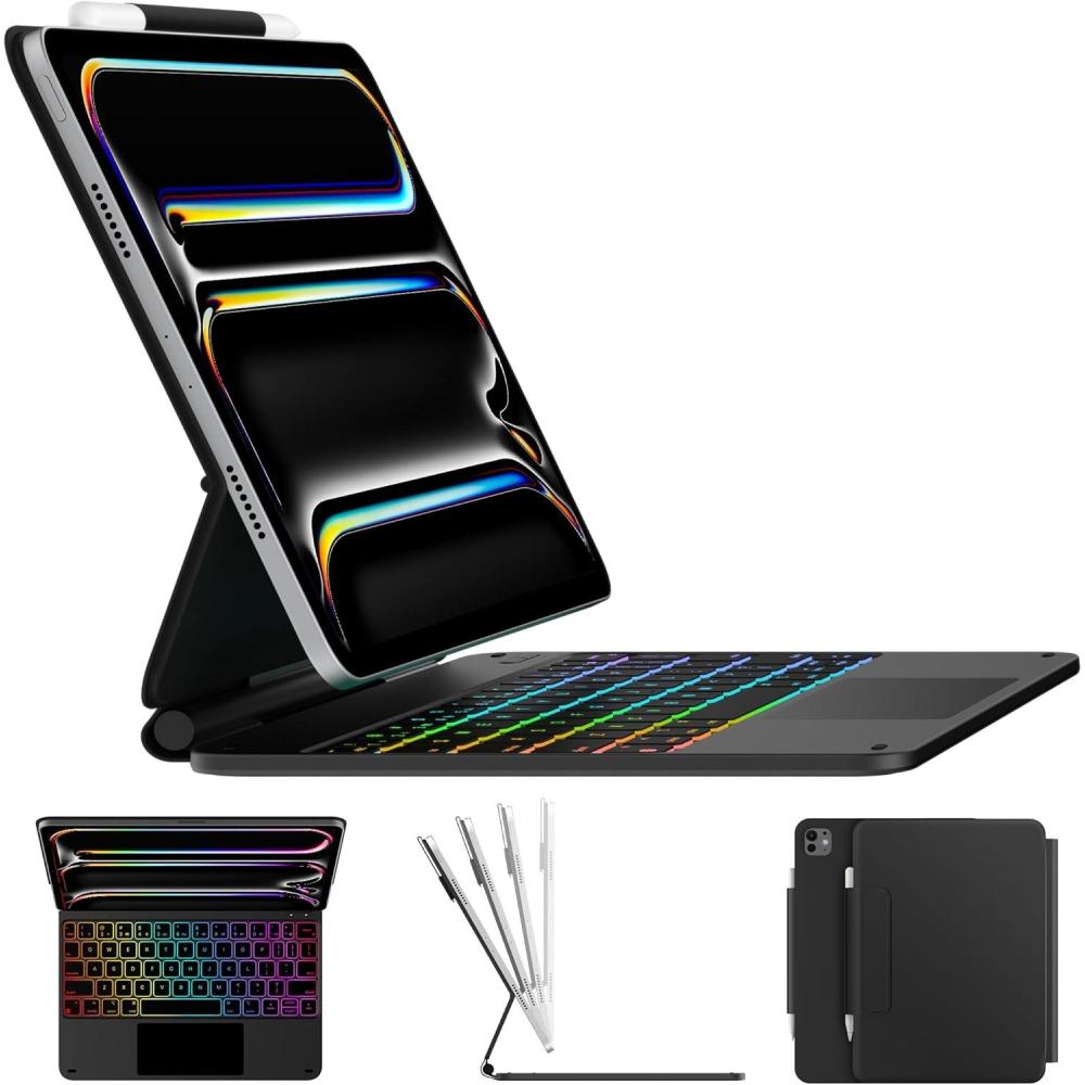 image:imagetypecase Edge Keyboard Case for iPad Pro 11inch M5M4 20252024 EasySet Floating Magnetic Stand MagicStyle Keyboard with 11 Colors Backlight MultiTouch Trackpad Pencil Holder BlackBlack