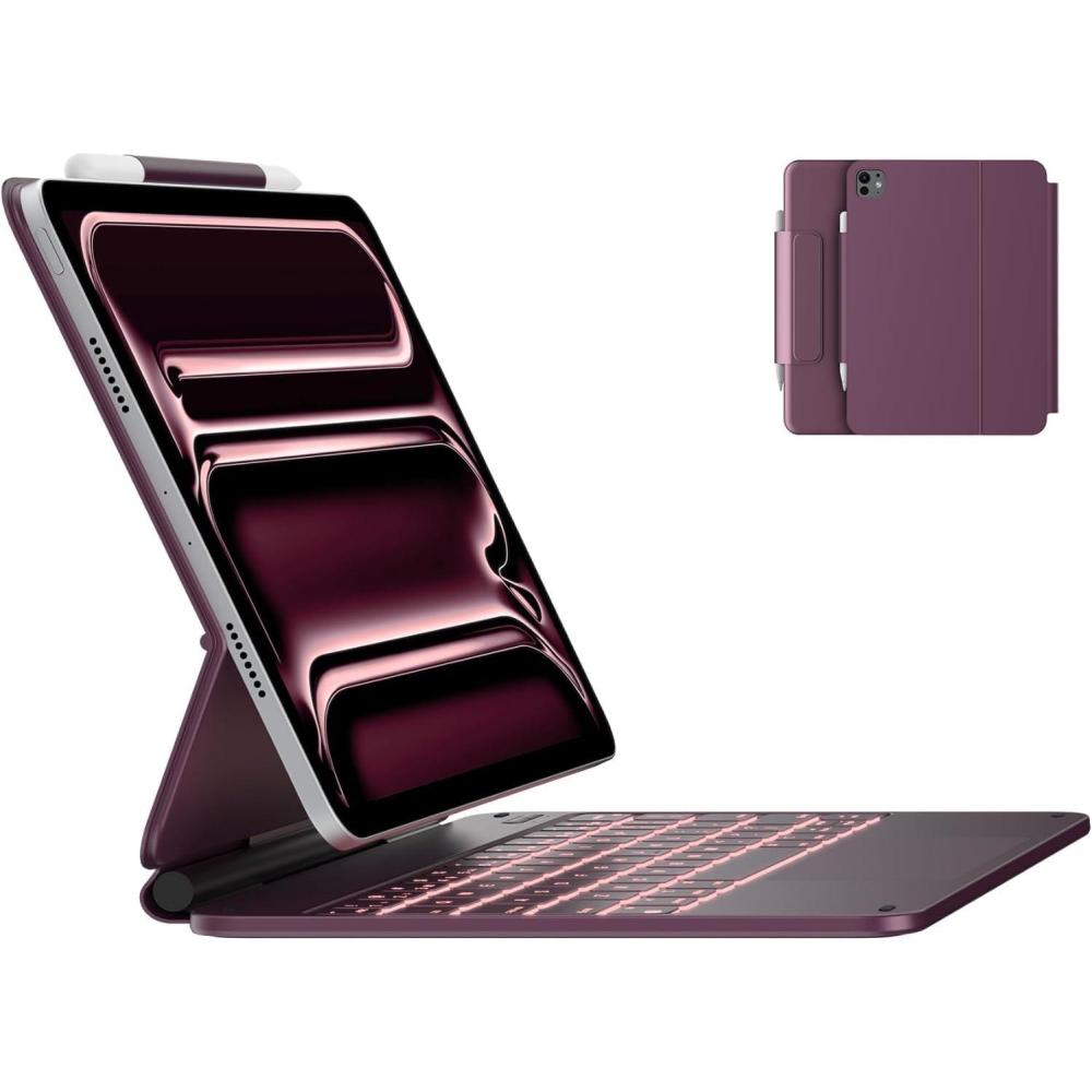 image:imagetypecase Edge Keyboard Case for iPad Pro 11inch M5M4 20252024 EasySet Floating Magnetic Stand MagicStyle Keyboard with 11 Colors Backlight MultiTouch Trackpad Pencil Holder BlackRaspberry