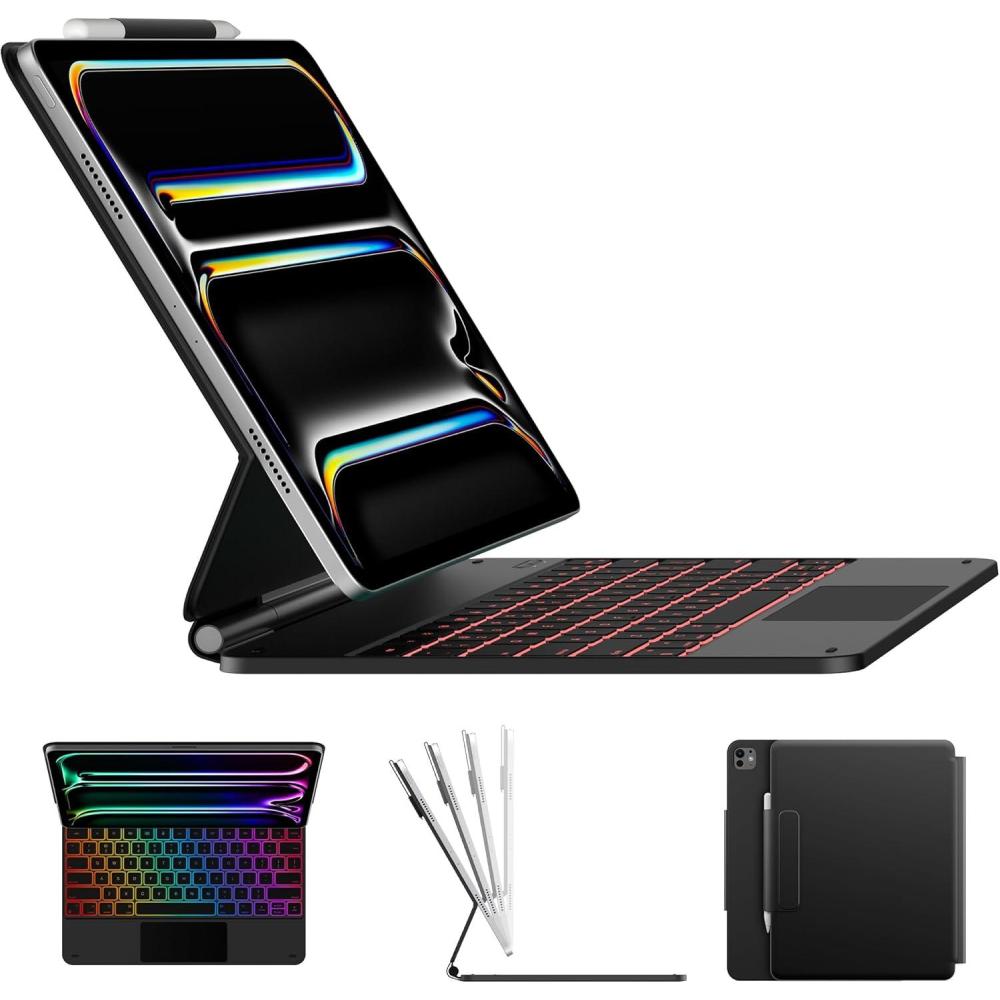 image:imagetypecase Edge Keyboard Case for iPad Pro 13inch M5 2025M4 2024Magic Keyboard for iPad Pro 13Backlit Wireless Keyboard Case with Pencil HolderMultiTouch Trackpad EasySet Magnetic Stand Black