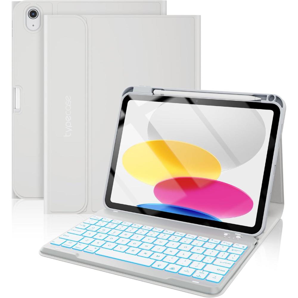 image:imagetypecase Folio Keyboard Case for iPad 10th Gen 109 inch 2022 and iPad 11th A16 2025 Magnetic Wireless Detachable Keyboard 7Color Backlight Thin amp Light Pencil Holder  Matcha Green Gray