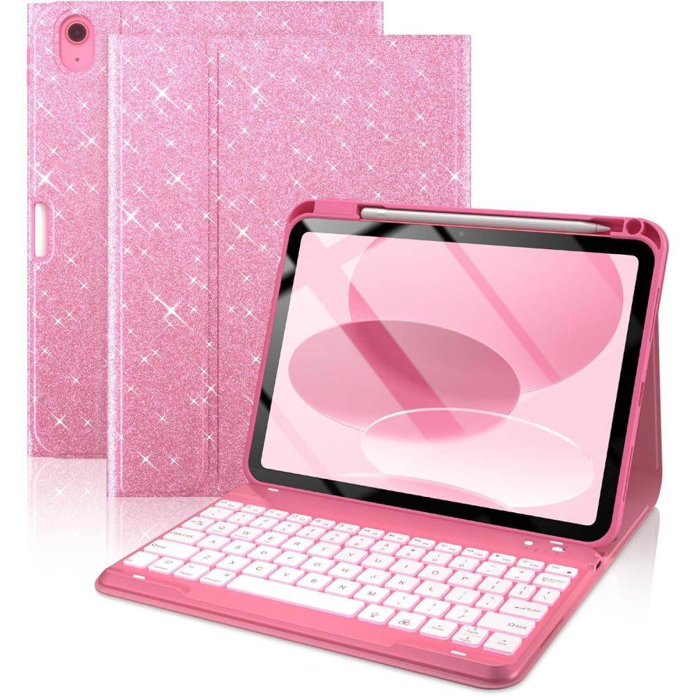image:imagetypecase Folio Keyboard Case for iPad 10th Gen 109 inch 2022 and iPad 11th A16 2025 Magnetic Wireless Detachable Keyboard 7Color Backlight Thin amp Light Pencil Holder  Matcha Green Rose Red Glitter