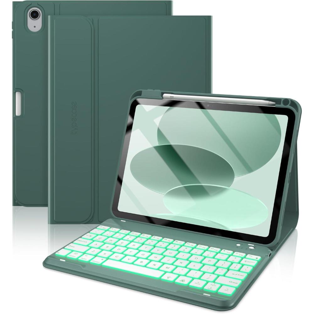 image:imagetypecase Folio Keyboard Case for iPad 10th Gen 109 inch 2022 and iPad 11th A16 2025 Magnetic Wireless Detachable Keyboard 7Color Backlight Thin amp Light Pencil Holder  Matcha Green Midnight Green