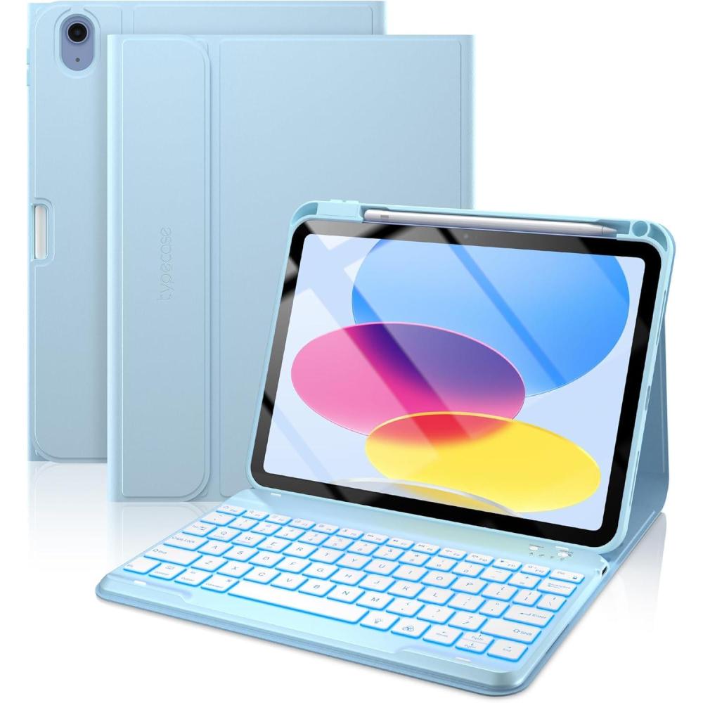image:imagetypecase Folio Keyboard Case for iPad 10th Gen 109 inch 2022 and iPad 11th A16 2025 Magnetic Wireless Detachable Keyboard 7Color Backlight Thin amp Light Pencil Holder  Matcha GreenSky Blue