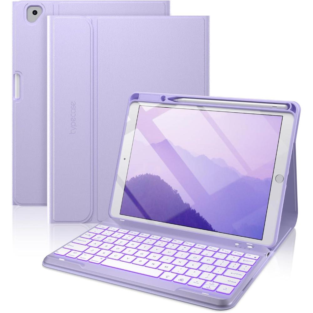 image:imagetypecase Folio iPad 9th Generation Case with Keyboard 102 Inch  Backlit Detachable Slim Cover with Pencil Holder Compatible with iPad 8th7th Gen Pro 105 Air 3rd Gen Sky BlueLight Purple