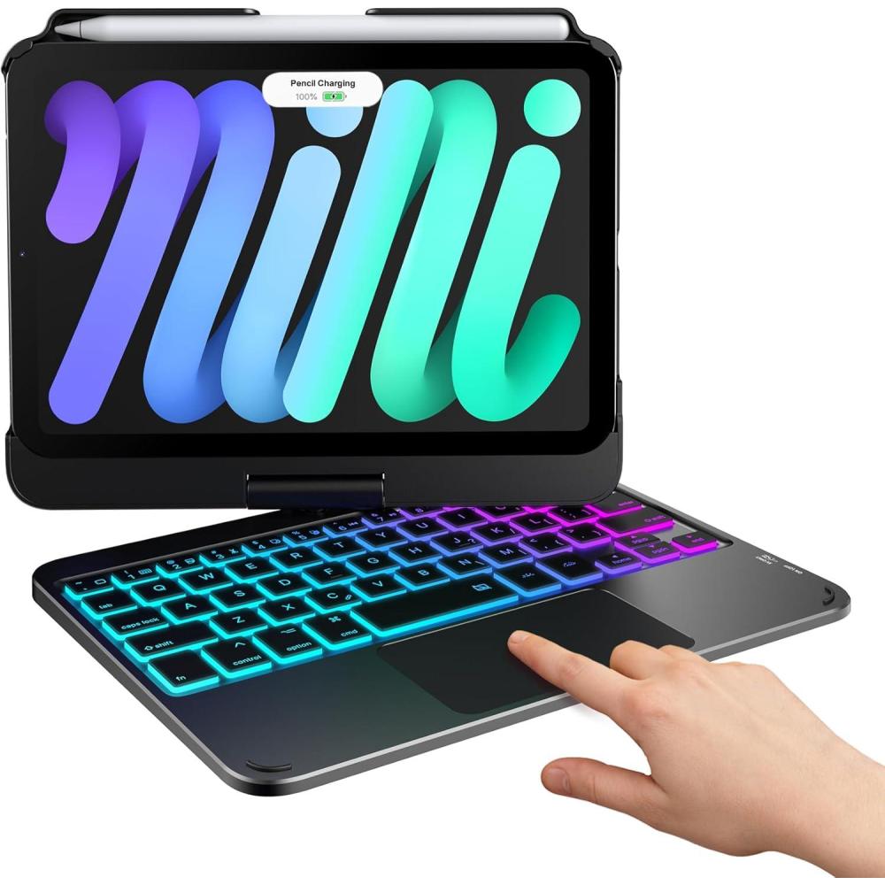 image:imagetypecase Keyboard Case for iPad mini 7 2024 amp Mini 6 2021  Wireless Case with Keyboard for iPad mini 7th 6th Generation 83  11 Colors Backlit Keyboard Cover with Trackpad  BlackBlack